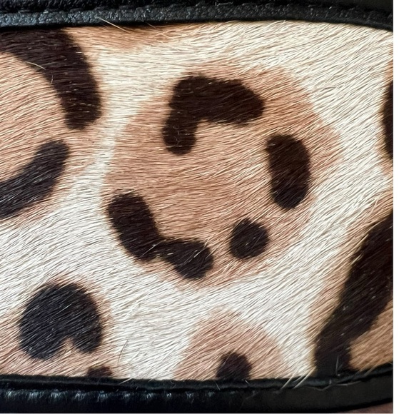 Chico\'s Leopard Print Furry Leather Belt with Black Trim EUC M or 38”